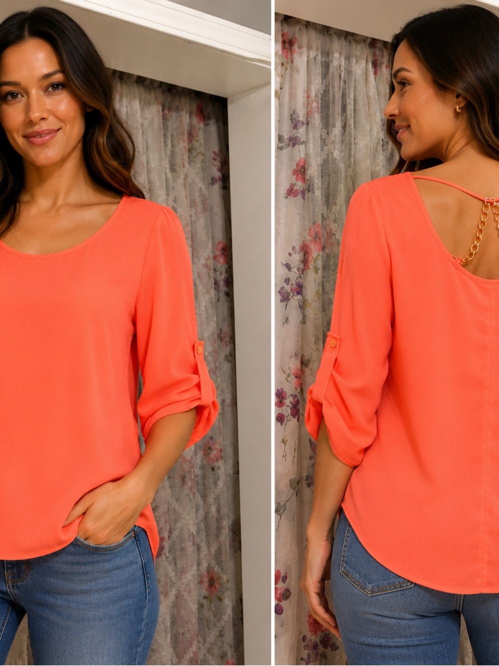 Rue21 Coral Scoop Neck Blouse with Back Chain Accent